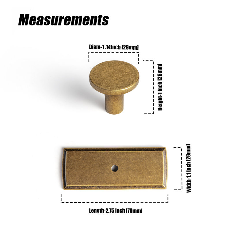 Boutons d'armoire ronds rustiques avec contre-plaque-G011