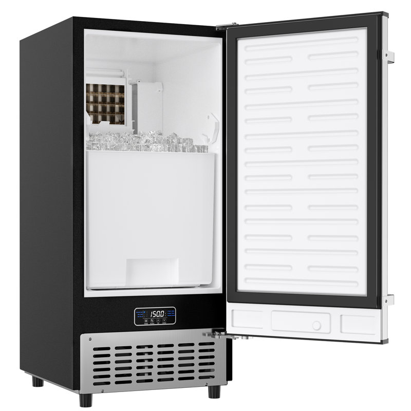 Machine à glaçons sous le comptoir de 15 pouces Coolake, machine à glaçons autoportante en acier inoxydable intégrée de 100 lb / jour avec bac de rangement de 30 lb, autonettoyante, machine à glaçons sous armoire pour bureau à domicile