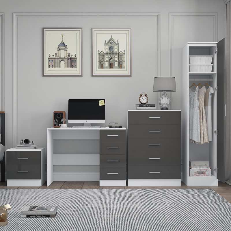 Eva Piece Bedroom Set, Grey Gloss / Matt White