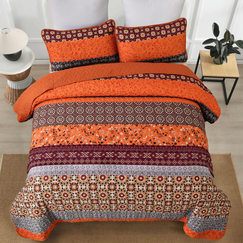 Ensemble de couvre-lit 3 pièces Boho, Courtepointe très grand et 2 très grandes taies 