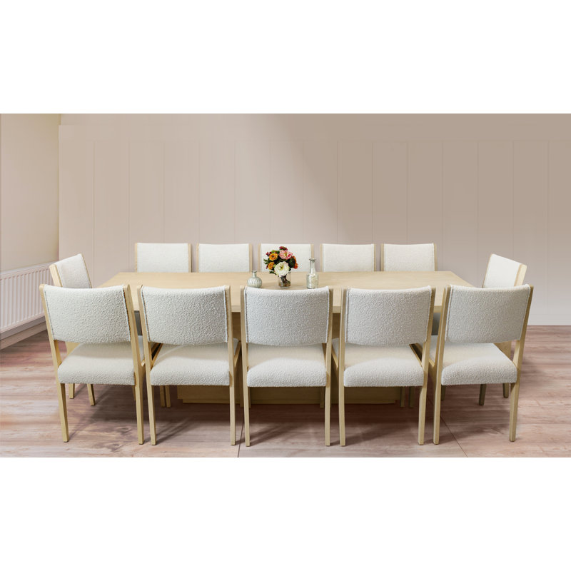 Berardinelli Solid Wood Solid Wood Top Block Dining Set, Ivory, 30" H x 108" L x 40" W