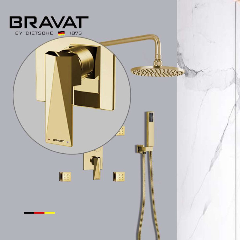 Bravat 3 Way Concealed Shower Set Mixer in Elegant BruGold Finish