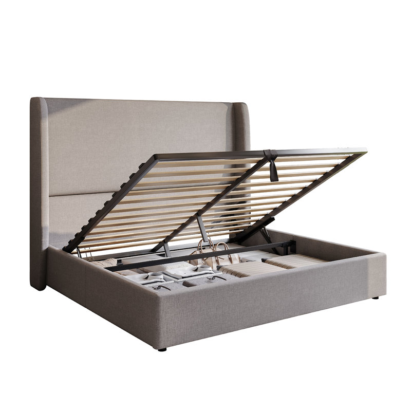 Lit de rangement rembourré relevable, Gris clair