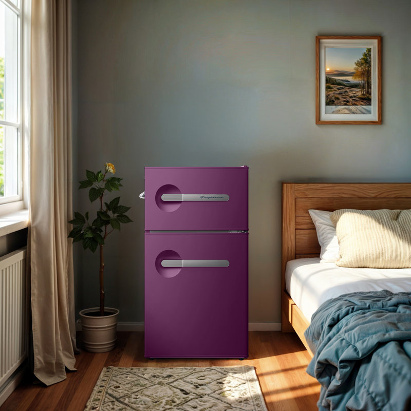 Frigidaire 3.1 Cu. Ft. 2 Door Retro Compact Refrigerator with Freezer, Built-in Side Bottle Opener, Plum