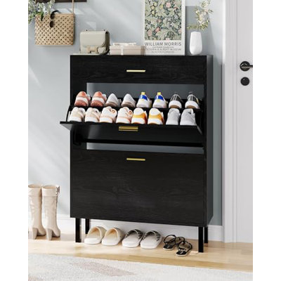 3-Tier Shoe Storage Cabinet with 2 Flip Drawers, Freestanding Entryway Organizer with Adjustable Shelves