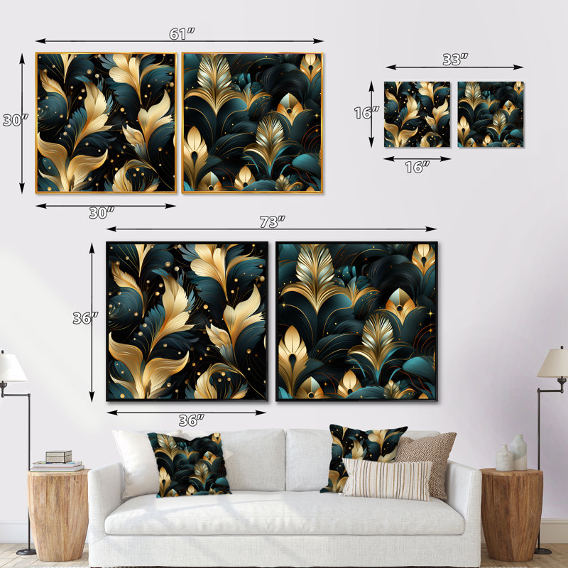 Katherina - Ensemble de 2 collages carrés botaniques abstraits, Cadre flottant noir, H 16 po x l 33 po