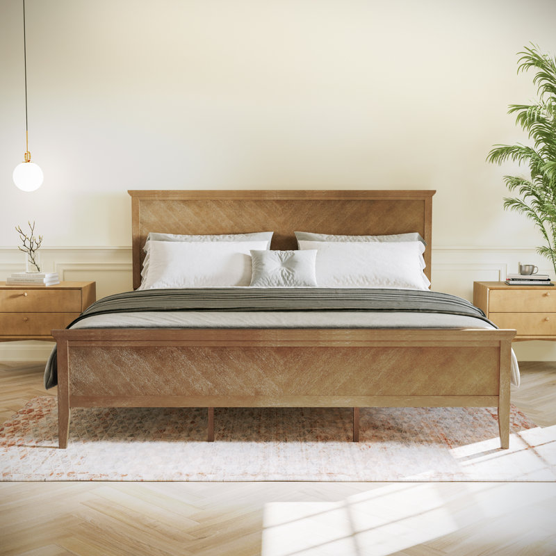 Ajanique Solid Wood Platform Bed Frame with Headboard and Footboard, King, Brown