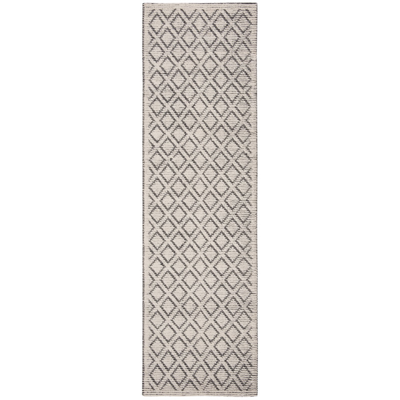 Tapis ivoire / noir en laine tissé à la main Matamoros, Tapis de couloir 2 pi 3 po x 10 pi