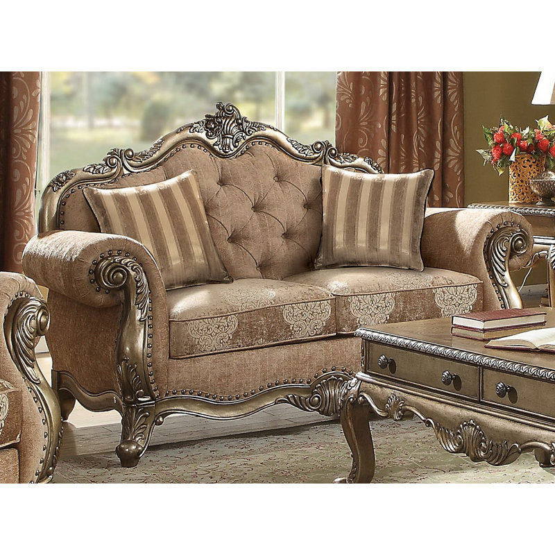 Cha Transitional 71"L Rolled Armrest Loveseat with 2 Pillows, Vintage Oak Polyester Blend