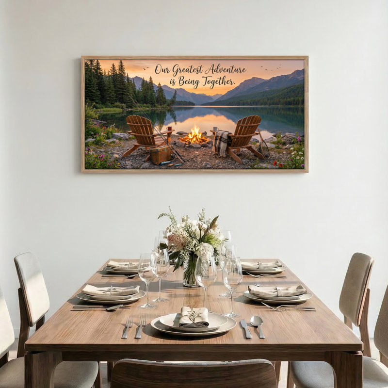 Tableau encadré sur toile « Feu de camp au bord du lac », 122 x 61 cm (48 x 24 pouces)., 48 x 24 pouces