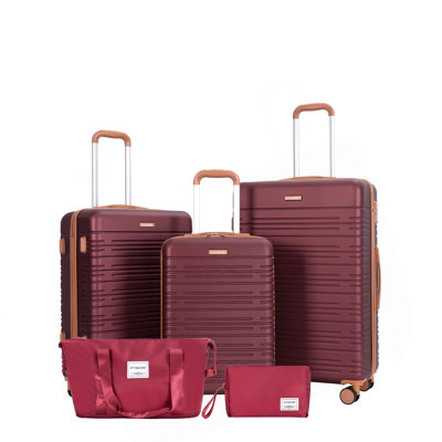 Ensemble de 5 pièces (20 "24" 28 + un sac de voyage et une trousse de toilette), ensemble de valises rigides à roulettes en ABS avec serrure TSA Valise de bagage à main de couleur assortie
