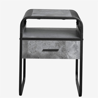 Table avec tiroirs en béton gris et noir brillant