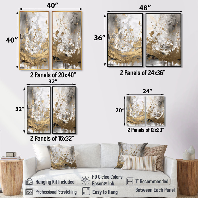 Art moderne moderne abstrait blanc et or, Black, 36" H x 48" W, Framed Print without Mat