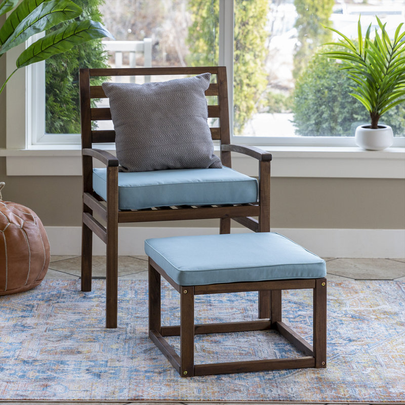Chaise de patio avec coussins et repose-pieds, Structure brun foncé / coussin menthe