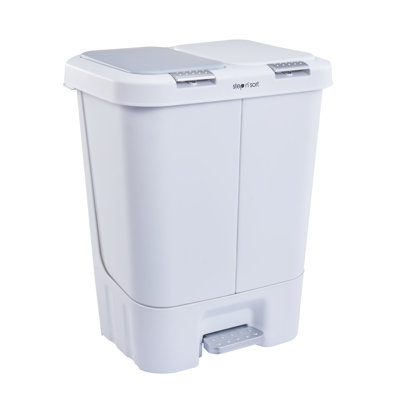 Dual Trash & Recycling Bin, 40L (2×20L) Kitchen Garbage Can with Step Pedal & Dual Lid Opening, Compact Space-Saving Design, 2 Removable Inner Buckets, Soft-Close Lid