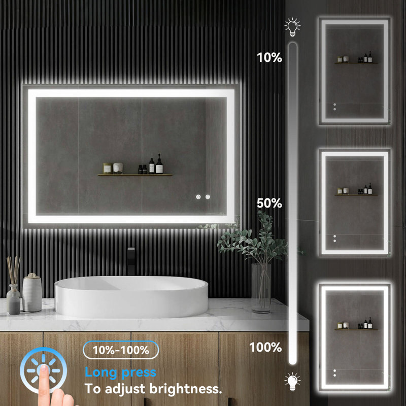 Bathroom Smart Mirror with Lights - Led Mirror, Backlit & FrontLit, Dimmable, 3 Colors Modes, Memory Function, Waterproof