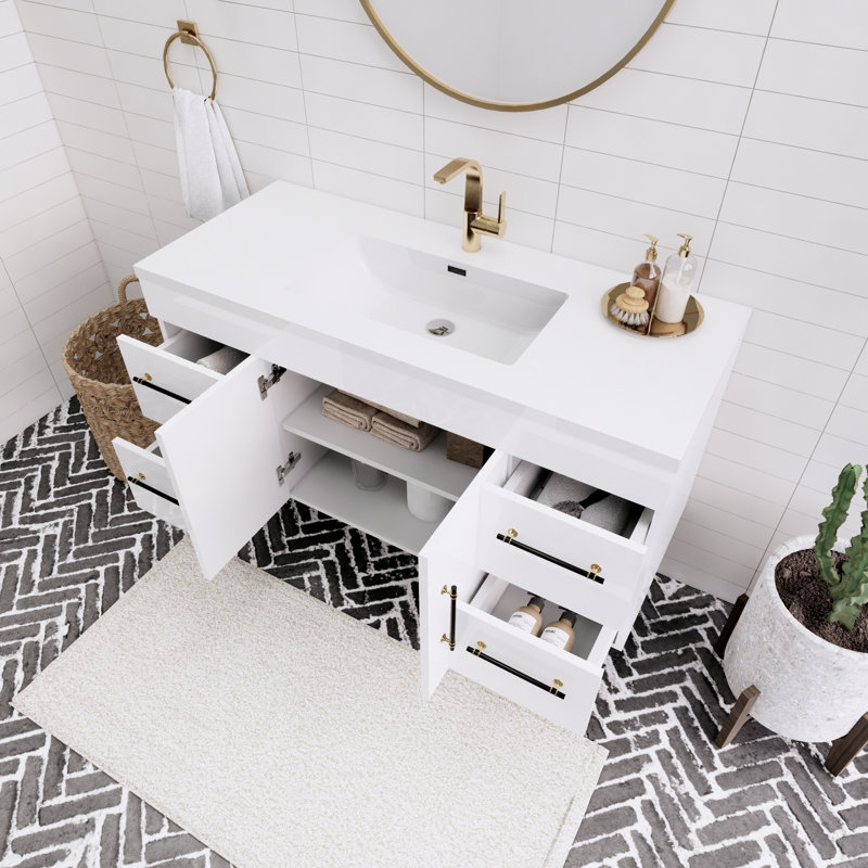 Spring Single Bathroom Vanity with Acrylic Top, Gloss White