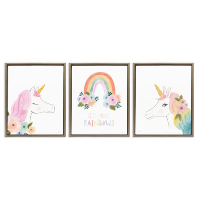 Let's Chase Rainbows Unicorns 3 Piece Canvas Set by Jenaya Jackson