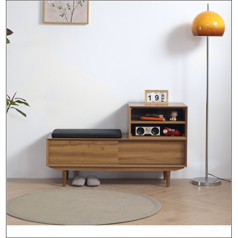 ANTIQUE HALLWAY BENCH CABINET IN OAK COLOR Simple design, comfortable and durable, multi-functional bench