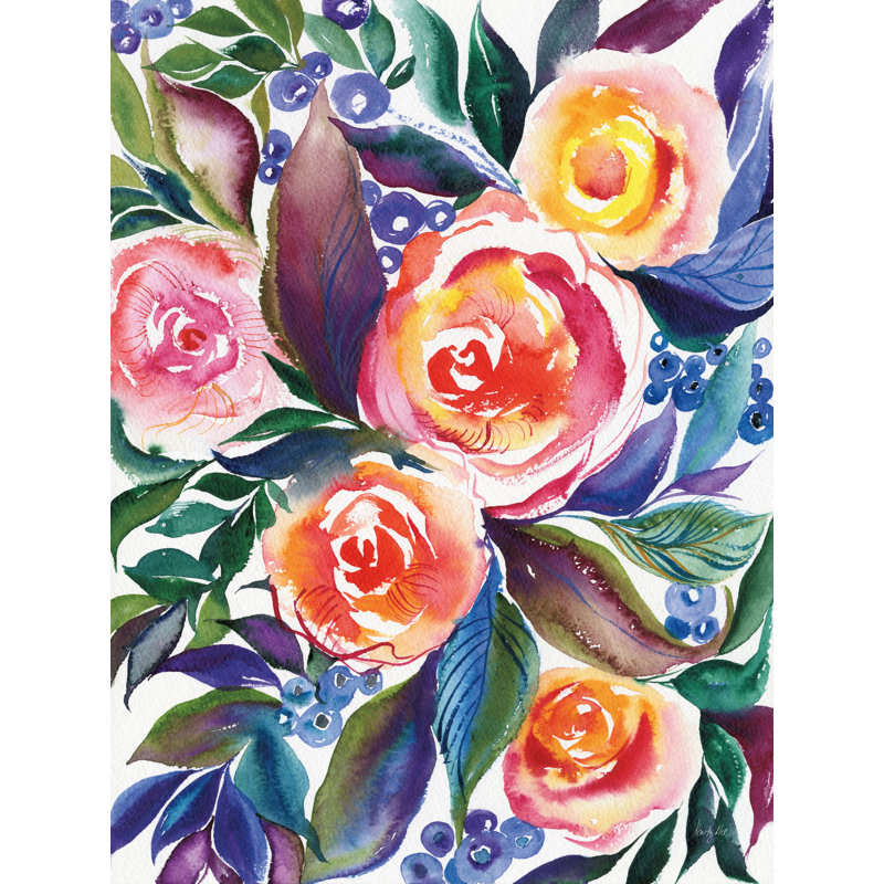 «Rose Trio» par Kristy riz, Non, H 24 po x l 18 po x P 1,25 po, Impression avec cadre érable