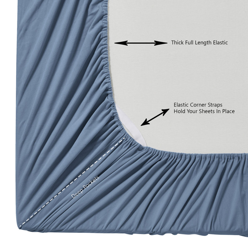 Solid Flannel Fitted Sheet, Bottom Sheets With Built-In Sheet Straps By Sweet Home Collection, Twin Fitted Sheet, Blue