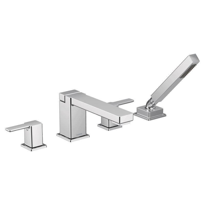 90 Degree Double Handle Deck Mounted Roman Tub Faucet Trim with Diverter and Handshower, Chrome