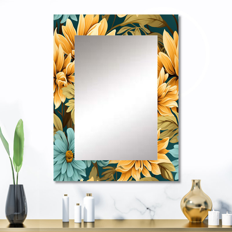 Sunflower Shores Tropical Pattern - Yellow Country Wall Mirror, 32" x 24"