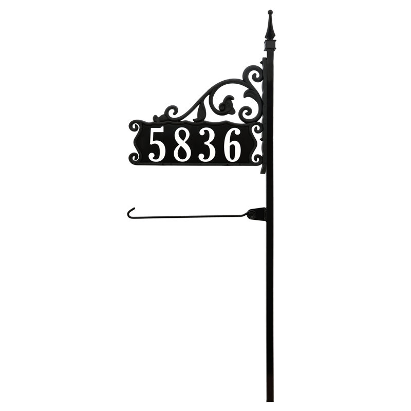 Double-Sided Reflective Boardwalk Address Sign with Flagpole on 48" Pole, Yes