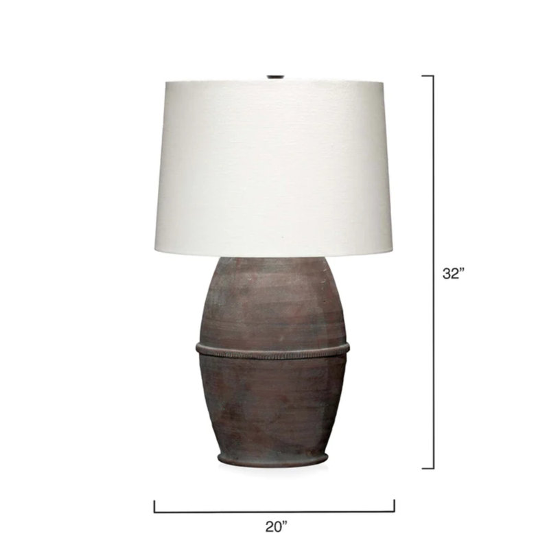Dark Grey Ceramic Oversized Table Lamp with White Linen Shade