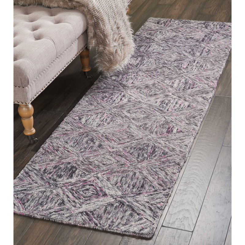 Tapis gris fait à la main Jodie, Tapis de couloir 2 pi 3 po x 7 pi 6 po