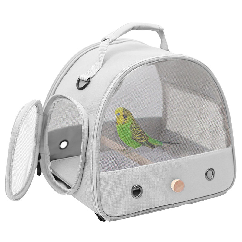 Cage de transport portatif pour petits oiseaux avec fenêtres en filet aérées, sac de 450 g, grise, Gris