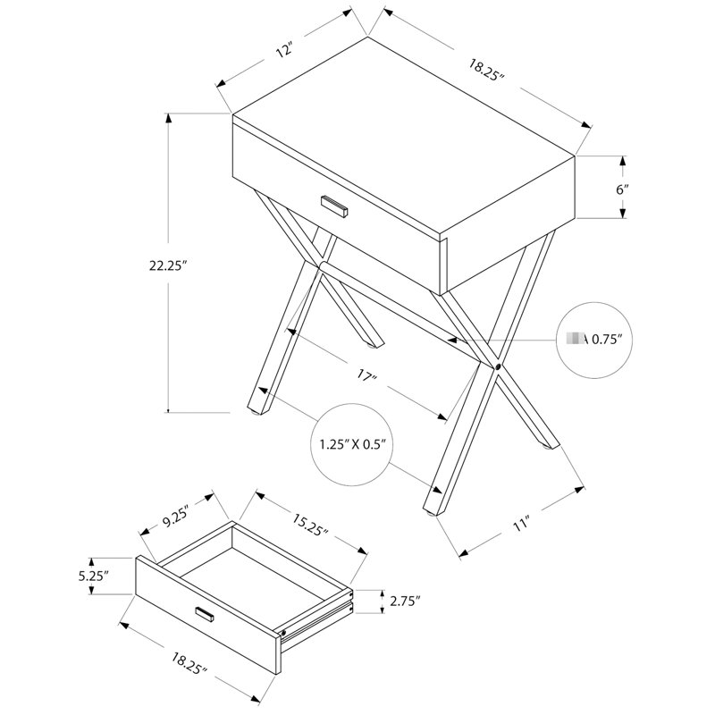 Table de bout moderne avec surface en stratifié brun et structure en métal noir pour le salon