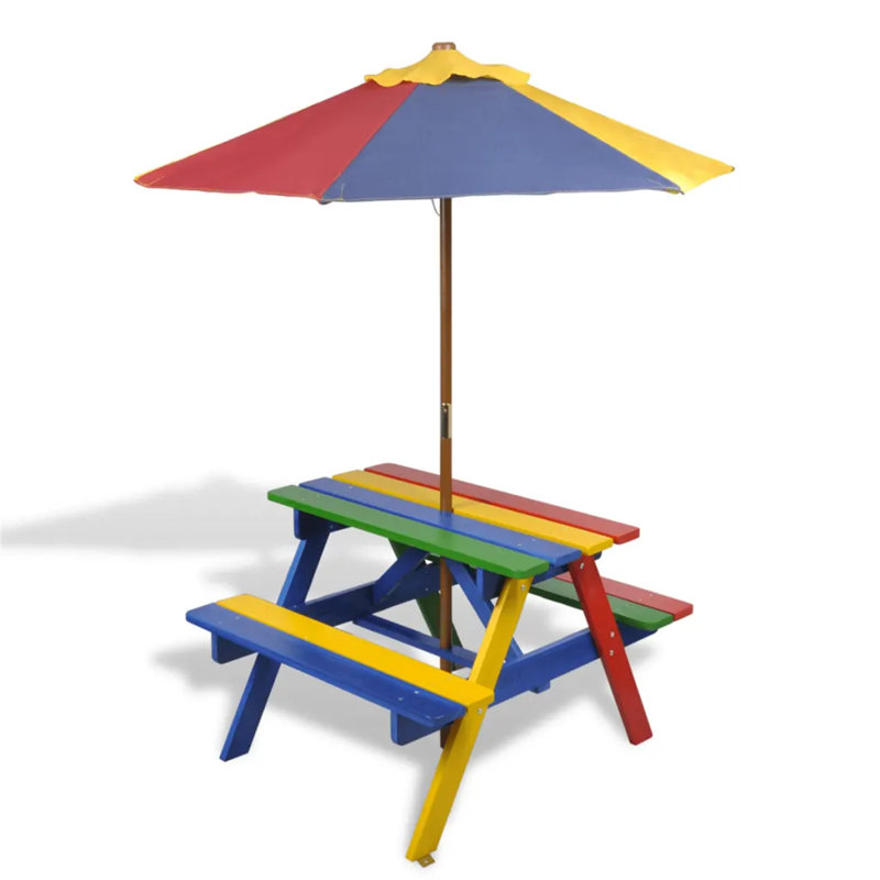 Kids Solid Wood Rectangular Outdoor Table Or Chair and Chair Set, Multicolour