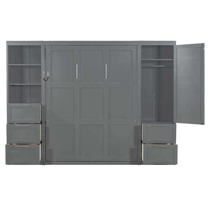 Grand lit escamotable moderne multifonctionnel, en MDF, gris, pour une maison peu encombrante