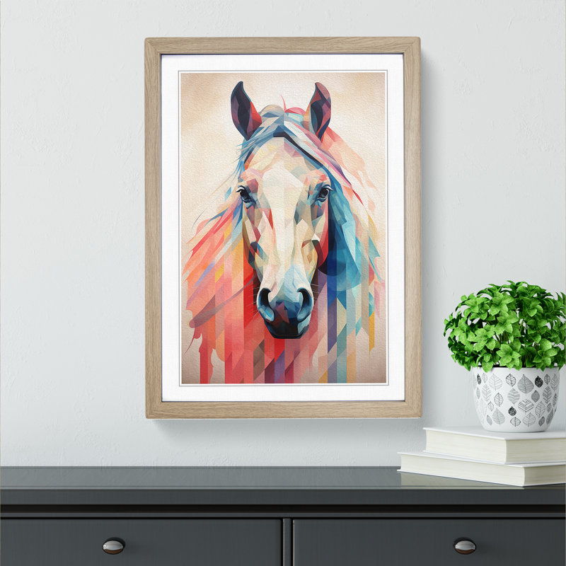 Pony Geometric Framed Print, 34cm H x 25cm W x 2cm D, Oak Framed