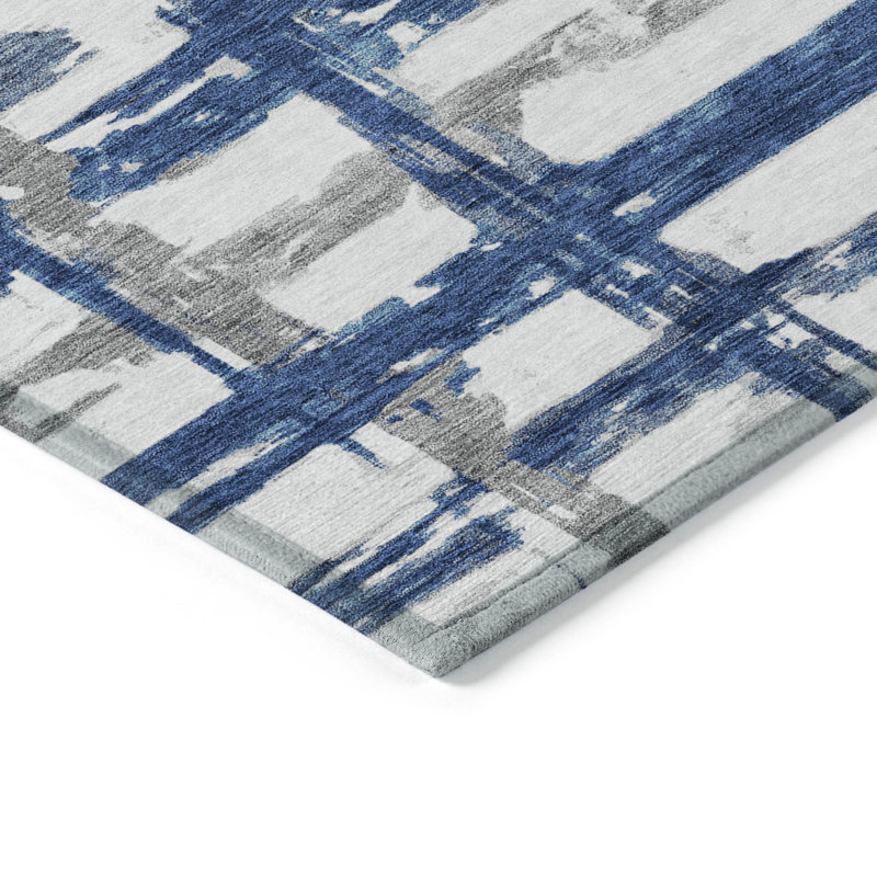 Tapis bleu marine intérieur / extérieur lavable à la machine Mahaney ACN745, Tapis de couloir 2 pi 3 po x 7 pi 6 po