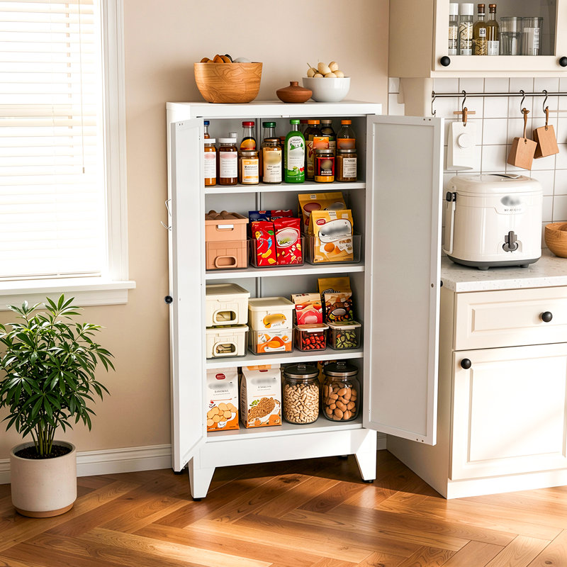 Armoire de cuisine en métal blanc Mikenlee, Blanc