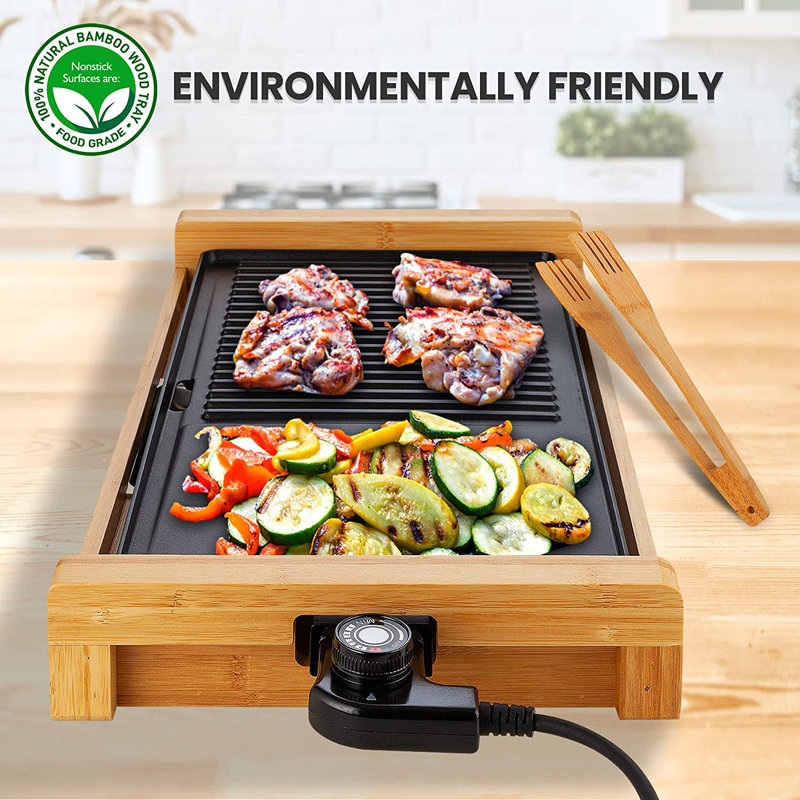 NutriChef Smokeless Electric Bamboo Grill with Non-Stick Plate