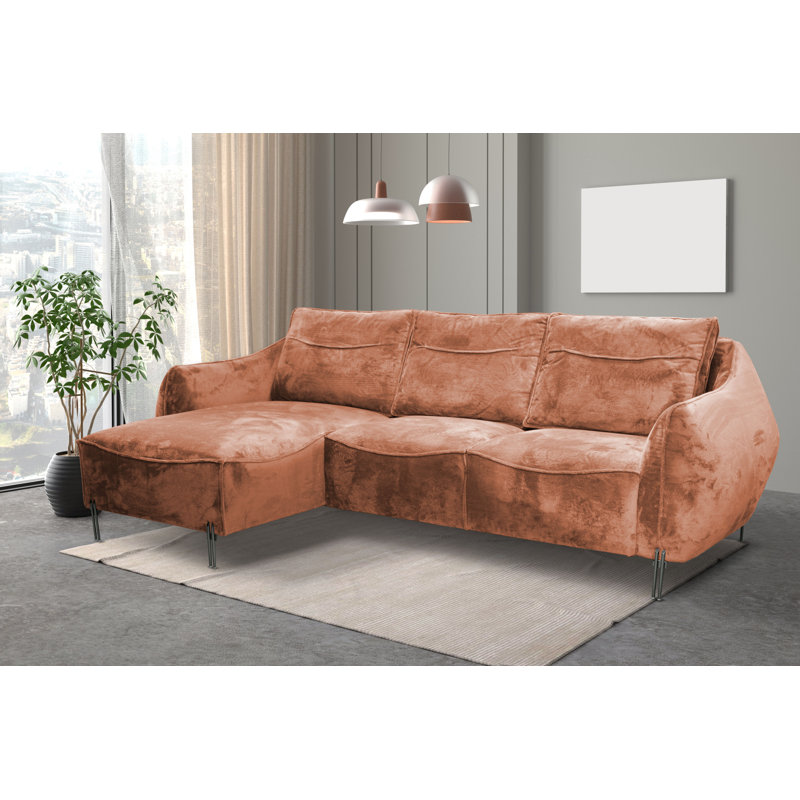 Adly 3 Seater Fabric Sofa & Chaise, Carrot, Left Hand Facing