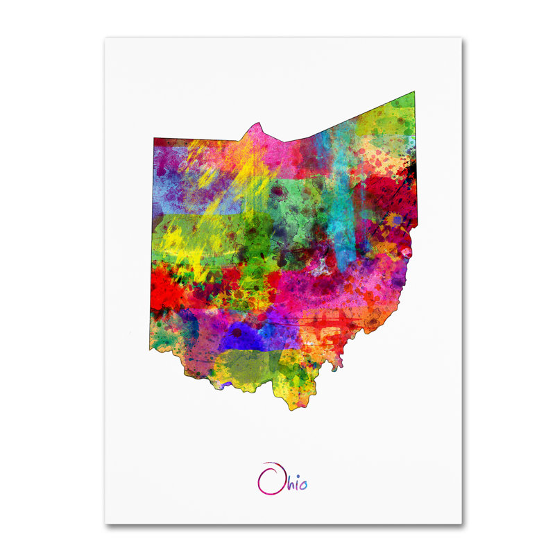« ohio map », reproduction d’impression sur toile tendue, H 47 po x l 35 po x P 2 po