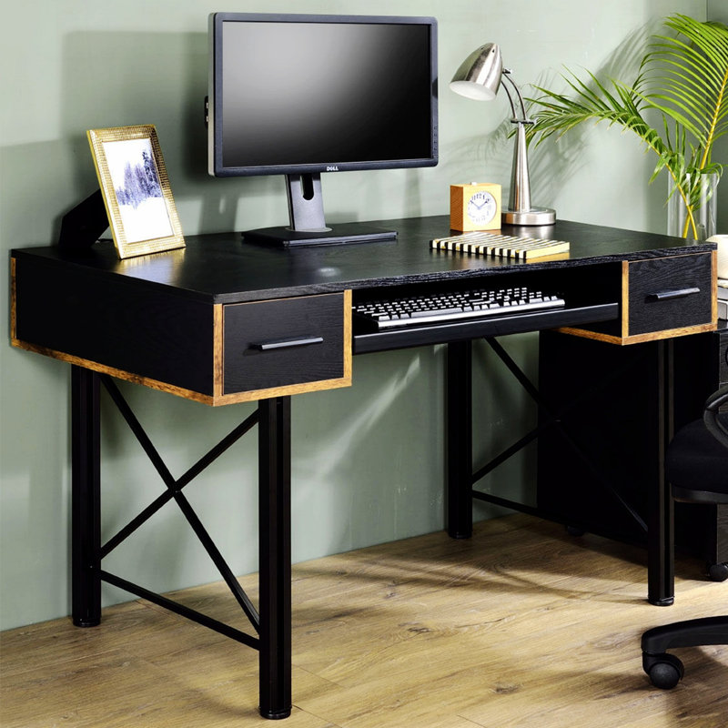 Bureau d'écriture rectangulaire avec 2 tiroirs de rangement, bureau d'ordinateur avec plateau à clavier