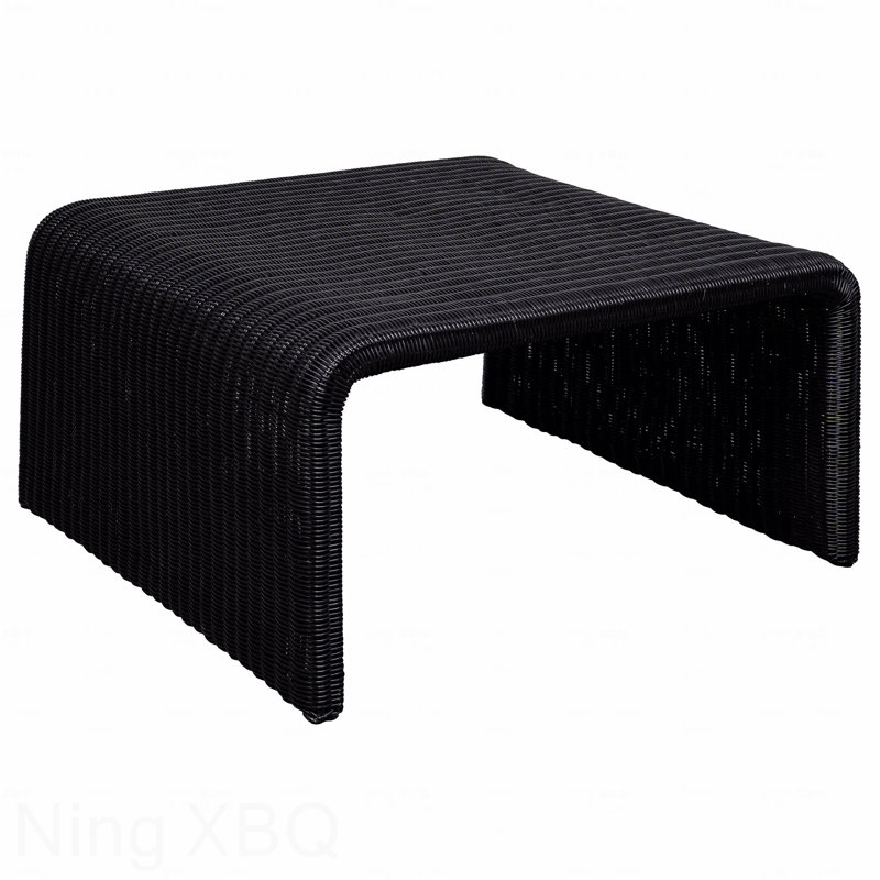 Black Square Woven Rattan Coffee Table, Black