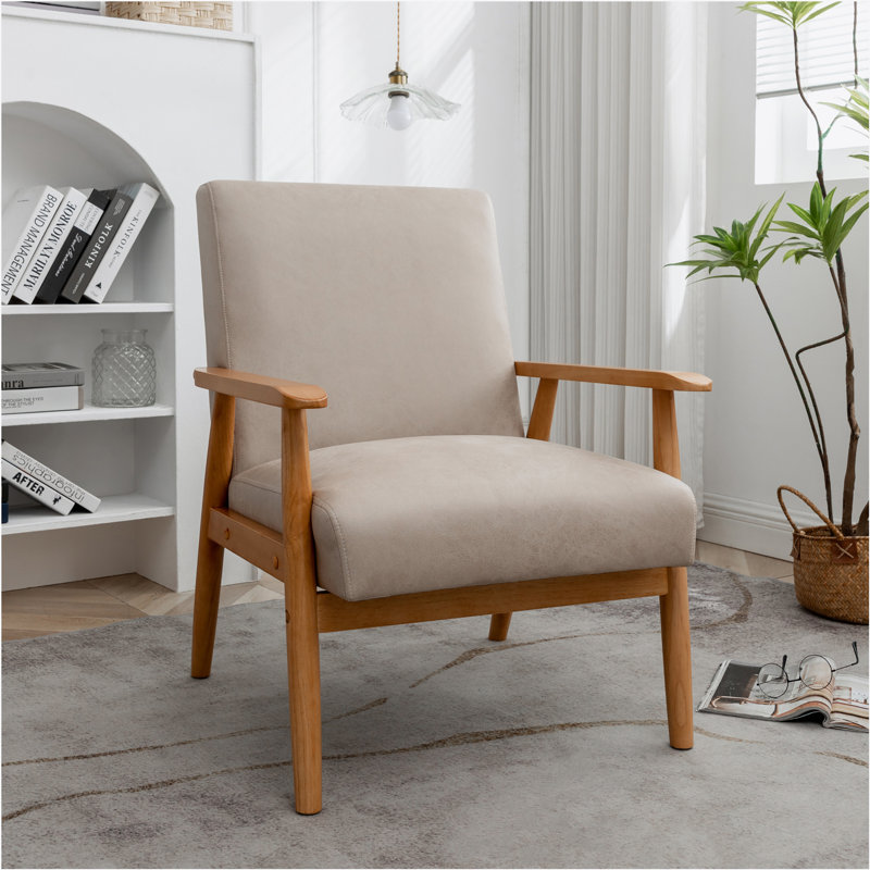 25.38'' Wide Wood Frame Armchair, Chameau clair