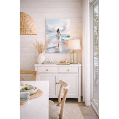 «Seashore Serenity: Sunset Beach Stroll», reproduction sur toile tendue