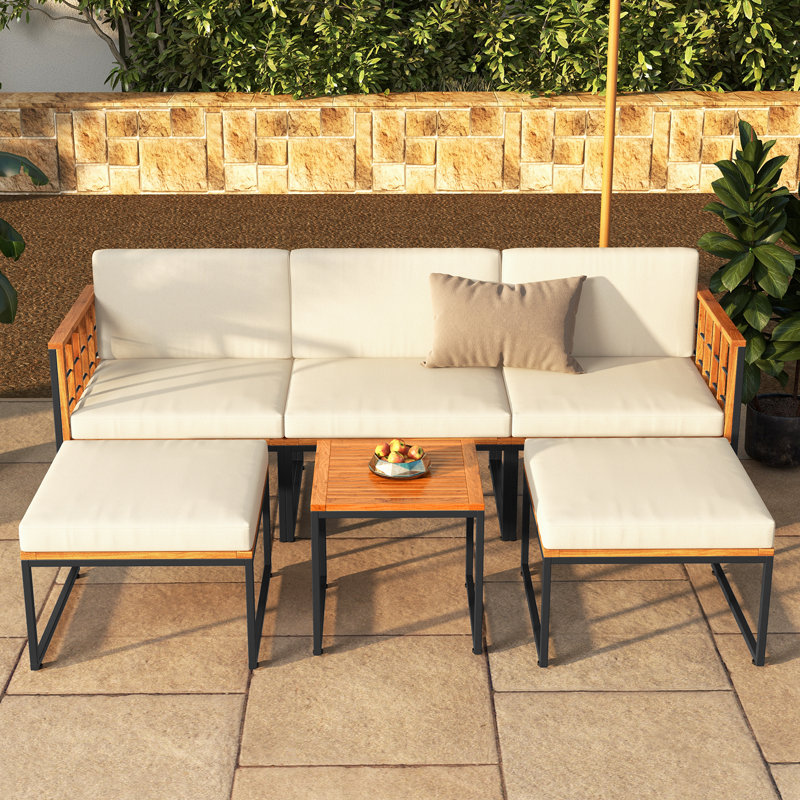 Tuule 5 - Person Acacia Wood Patio Conversation Set with Cushions