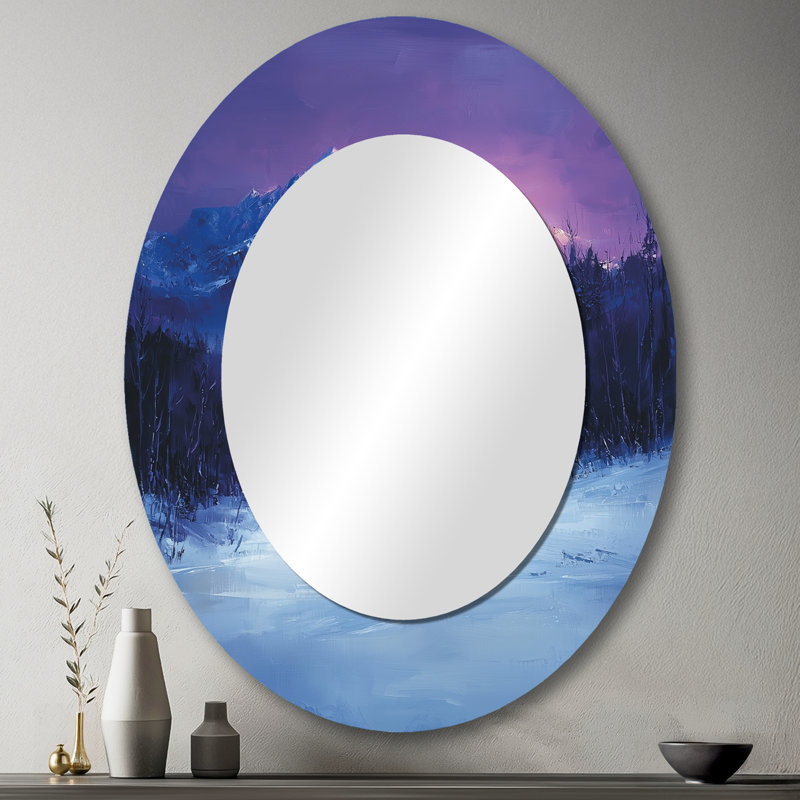 Alaska Snow Capped Summits At Twilight II - Large Oval Wall Mirror On Metal, 43" x 33"