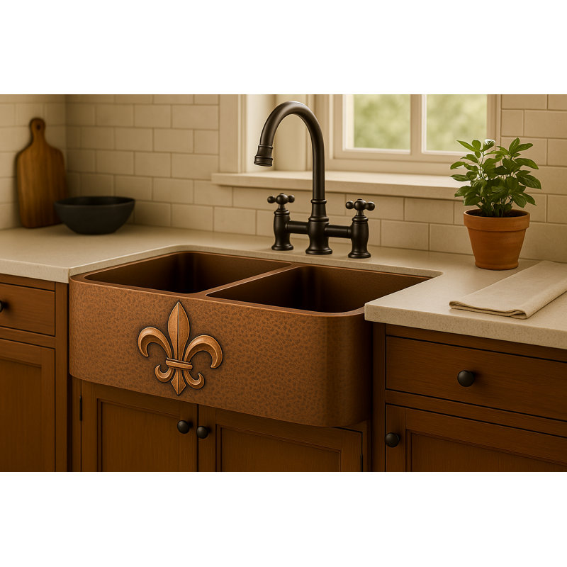 Trent Austin Design Tiverton 530mm W Double Bowl Copper Kitchen Sink