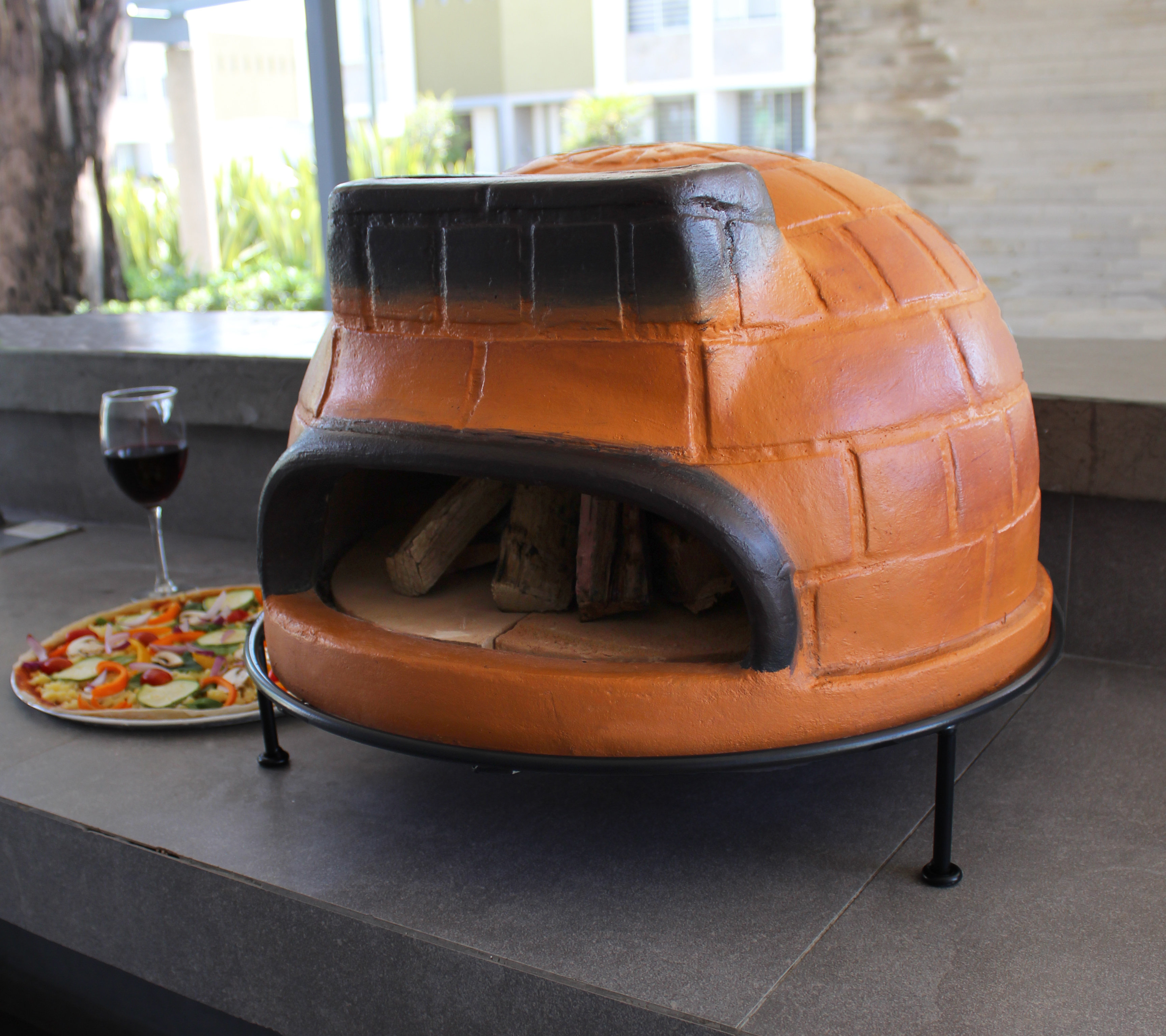 Talavera Clay Freestanding Wood Burning Pizza Oven in Orange