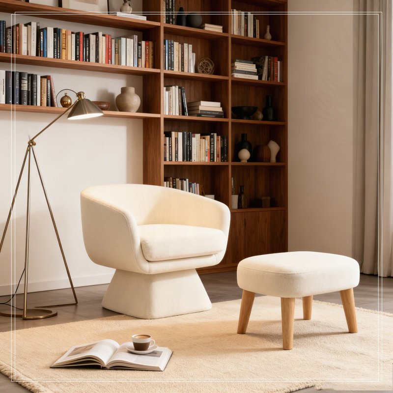 Chaise de loisir rembourrée avec repose-pieds, Beige