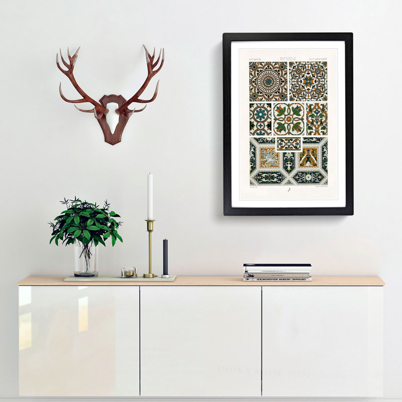 16th Century Floral Pattern by Albert Racinet - Picture Frame Painting Print, 87cm H x 62cm W x 2cm D, Black Framed